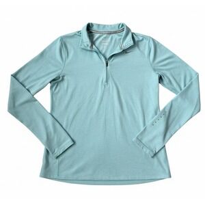 Nike Dri-FIT Women Running Quarter Zip Pullover Aqua Blue Heather Long Sleeve L